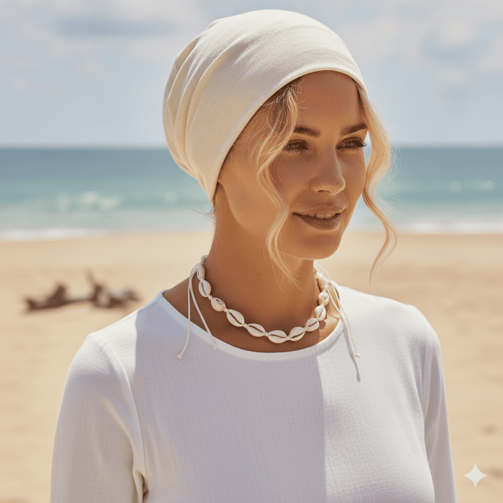 گردنبند صدفی تابستانی با بند کنفی (مدل هاوایی/بوهمین)