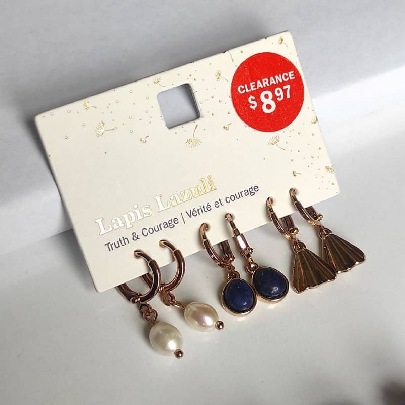 ست ۳ جفتی گوشواره حلقه‌ای زنانه با سنگ طبیعی لاجورد، مروارید و آویز بادبزنی – آبکاری رزگلد