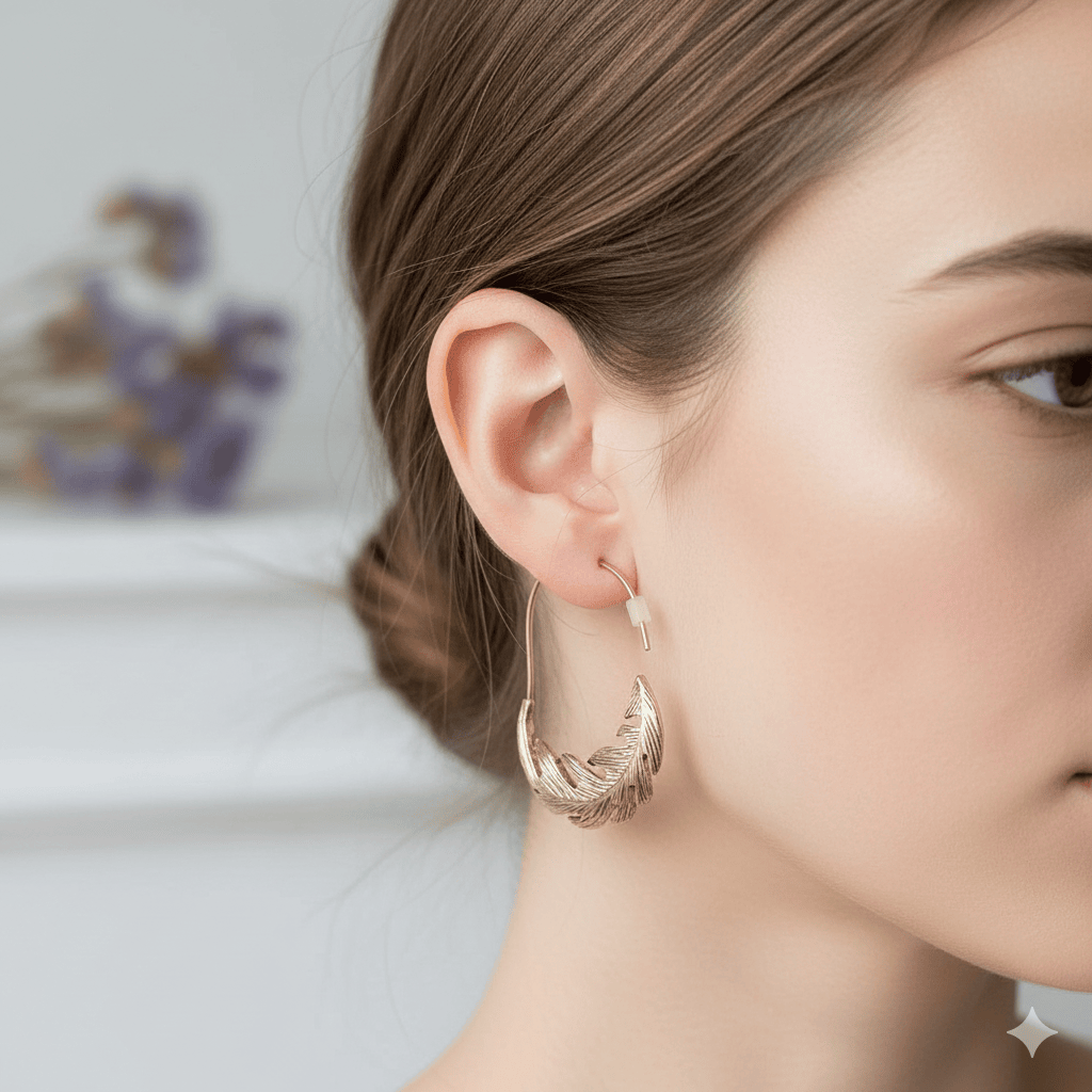 گوشواره حلقه‌ای بزرگ زنانه طرح برگ (فانتزی) – آبکاری طلا 